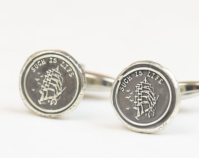 Sealing wax ship SUCH IS LIFE sterling silver cufflinks.Men accessories,Sterling silver and Stainless steel.Sailing cufflinks