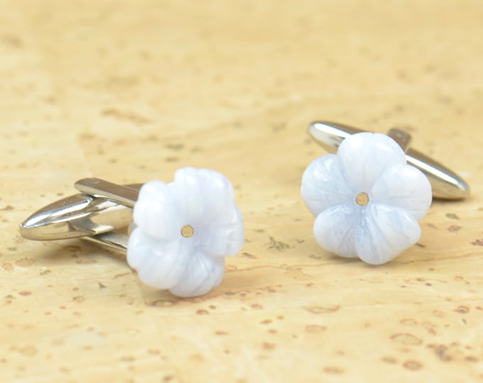 Chalcedony Carved Flower Gemstone Cufflinks