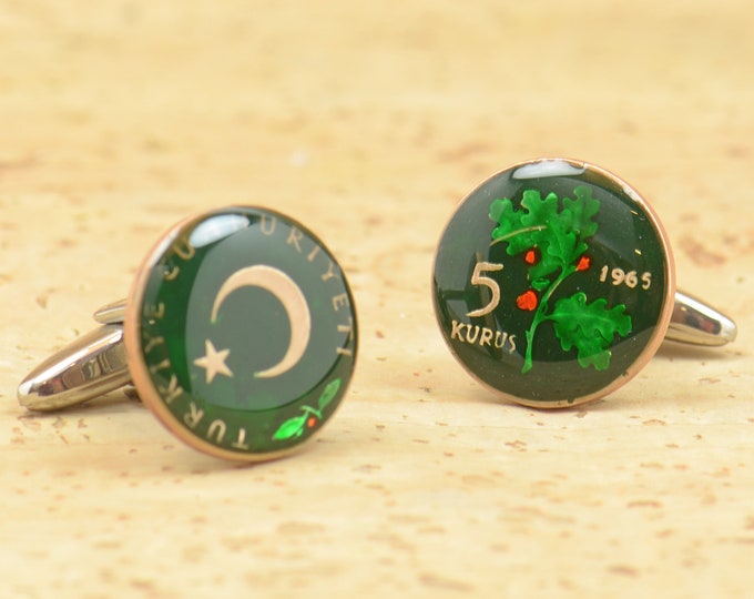 Cufflinks Turkey enamel Coin Coin Collector Gifts,Dad Coin Gift,Upcycled,mens gift accessories jewelry