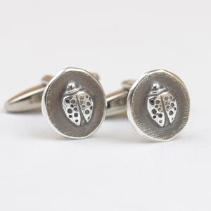 Unique Bug Cufflinks: Ladybug Sterling Silver, Nature Inspired Design |  , Eco Friendly Jewelry | Men Formal Accessories