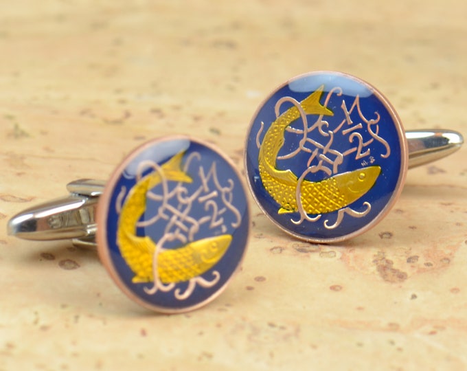Isle of Man Cufflinks - enamel coins Coin Collector Gifts,Dad Coin Gift,Upcycled,mens gift accessories jewelry