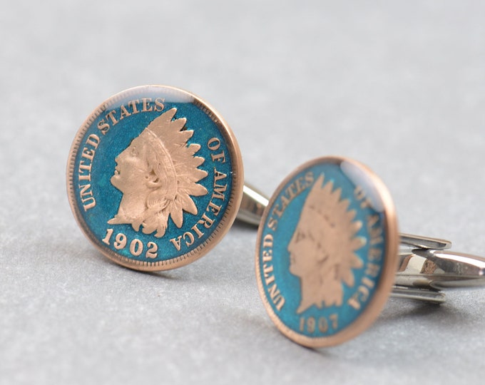 United States Antique cufflinks - US 1 cent coin -Mens gift cuff links accessories