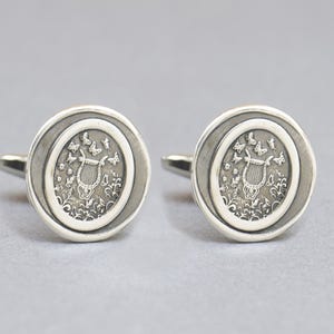 Lyre sterling silver cufflinks.Music cufflinks.Men accessories,Cuff links-Stainless .Music lovers, Lyre cufflinks