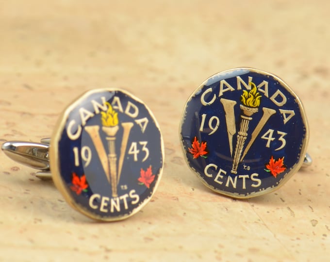 Cufflinks  Coin Canada 5 cents five cents real coin.Antique coin cuff links