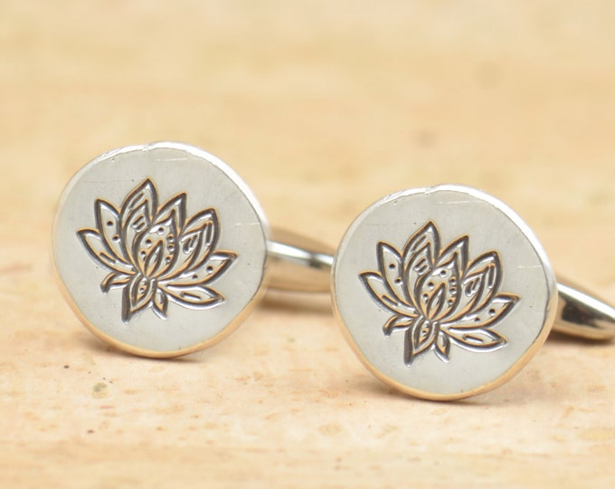 Lotus Flower sterling silver cufflinks.Men accessories,Cuff links-