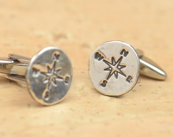 Compass sterling silver cufflinks.Men accessories,Cuff links-Stainless universe galaxy physics find your way