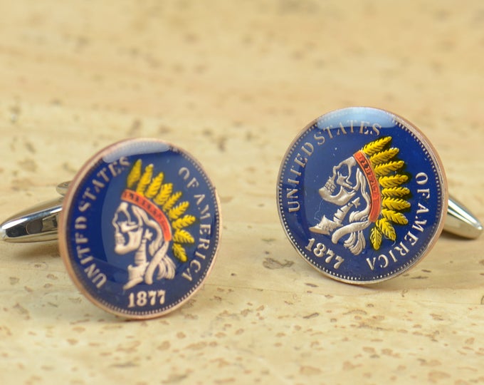 United States  cufflinks - US 1 cent coin - Indian Skull Cent-Mens gift cuff links accessories