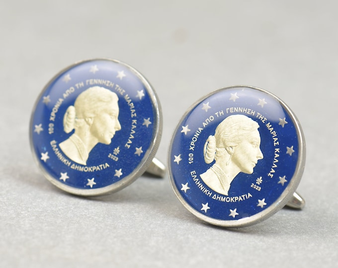 Coin Painted Cufflinks.Maria Callas.Opera cufflinks Coin Collector Gifts,Dad Coin Gift,Upcycled,mens gift accessories jewelry