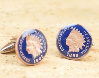 United States Antique cufflinks - US antique original 1 cent coin - Indian Head Cent