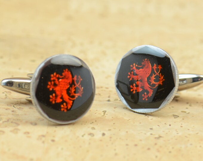 Cufflinks Czech Republic enamel Coin,rampant lion Coin Collector Gifts,Dad Coin Gift,Upcycled,mens gift accessories jewelry
