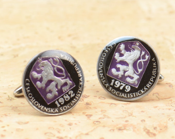 Cufflinks Czech Republic  enamel Coin Coin Collector Gifts,Dad Coin Gift,Upcycled,mens gift accessories jewelry