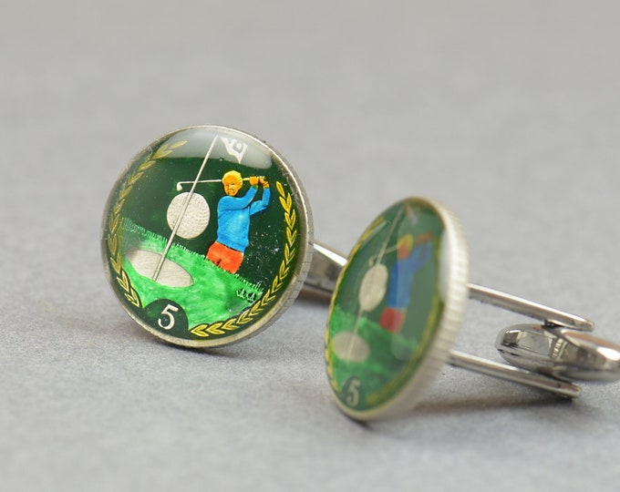 Golf Cufflinks Isle of Man Coin Collector Gifts,Dad Coin Gift,Upcycled,mens gift accessories jewelry