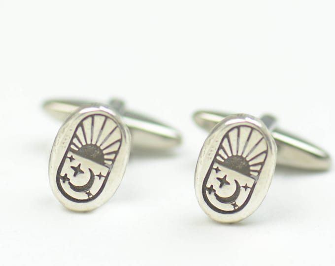 Moon Star sunset sterling silver cufflinks.Men accessories,Cuff links-Stainless universe galaxy physics moon shot star