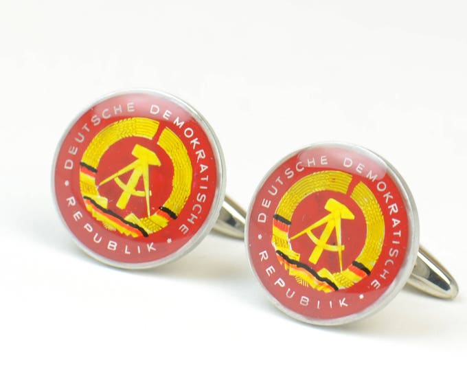 Men Cufflinks Germany enamel Coin.5 Pfennig DDR GDR enameled coin Coin Collector Gifts,Dad Coin Gift,Upcycled,mens gift accessories jewelry