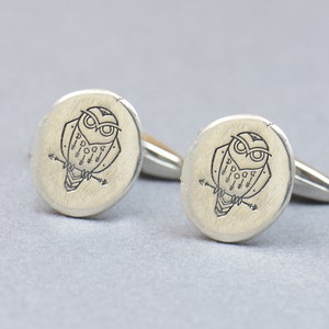 Owl sterling silver cufflinks.Men accessories,Cuff links- Owl lovers.Celestial Owl moon phases
