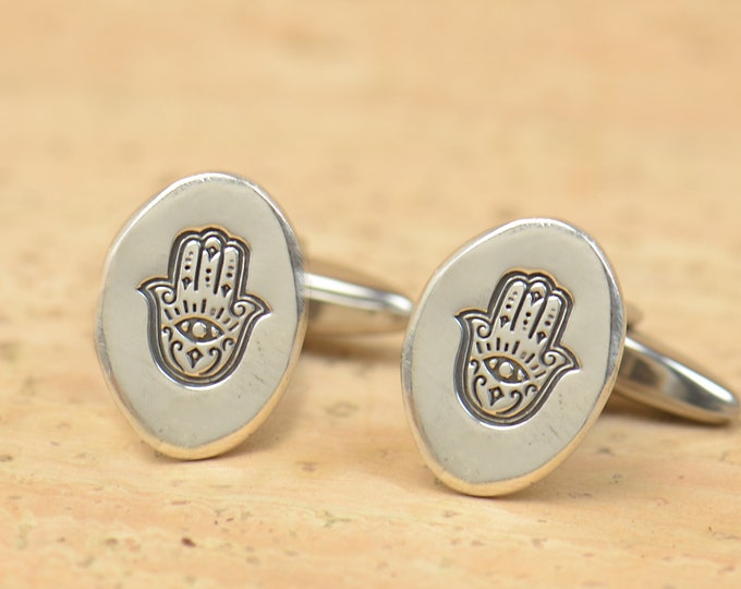 Hamsa sterling silver cufflinks.Men accessories,Stainless steel, Hamsa hand Cufflinks,Protection Magic Symbol