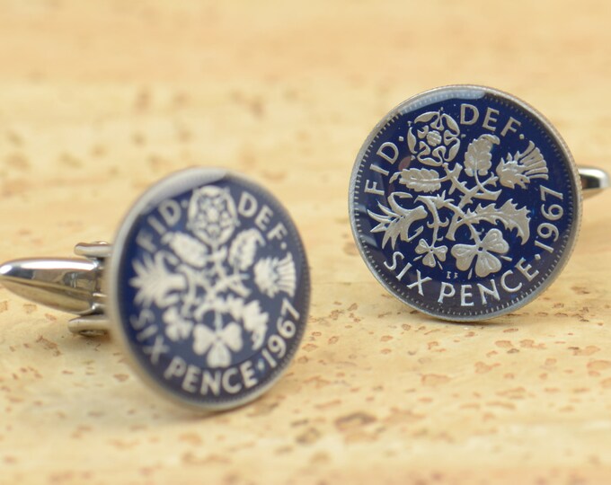 Coin 6 pence Great Britain Painted Cufflinks.United Kingdom Coin Collector Gifts,Dad Coin Gift,Upcycled,mens gift accessories jewelry
