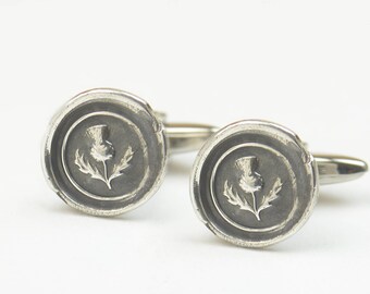 Sterling silver Vintage Wax seal Scottish Thistle Wax Seal cufflinks.Artisan handmade cufflinks .Ancient jewelry