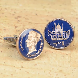 Enamel  Cufflinks-Pakistan Coin Coin Collector Gifts,Dad Coin Gift,Upcycled,mens gift accessories jewelry