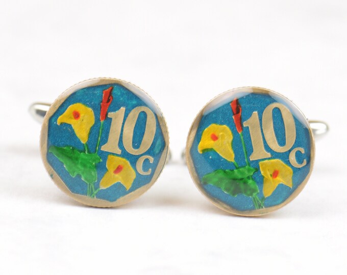 Cufflinks  enamel Coin South Africa Coin Collector Gifts,Dad Coin Gift,Upcycled,mens gift accessories jewelry