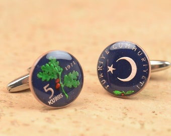 Cufflinks Turkey enamel Coin Coin Collector Gifts,Dad Coin Gift,Upcycled,mens gift accessories jewelry