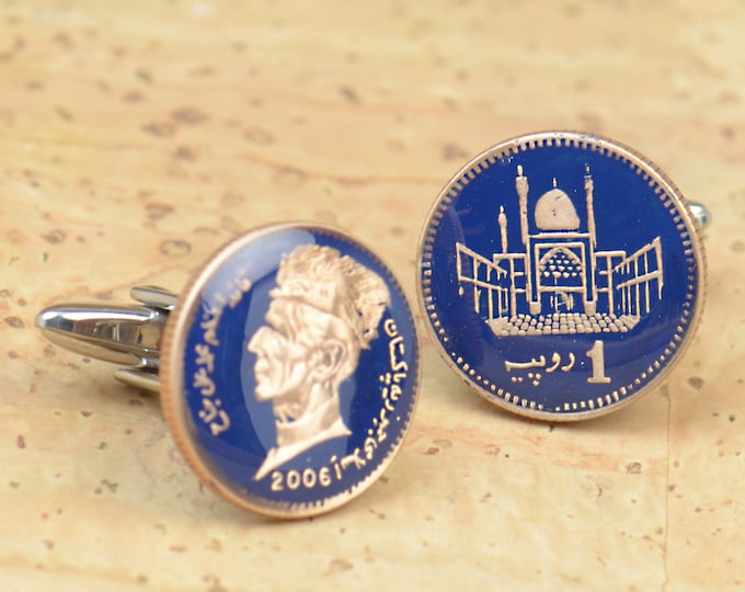 Enamel  Cufflinks-Pakistan Coin Coin Collector Gifts,Dad Coin Gift,Upcycled,mens gift accessories jewelry