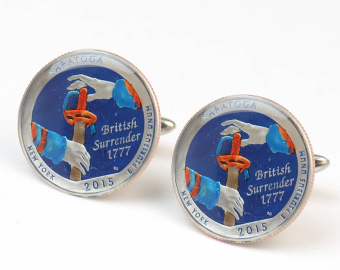 Cufflinks New York Saratoga British Surrender coin men United States