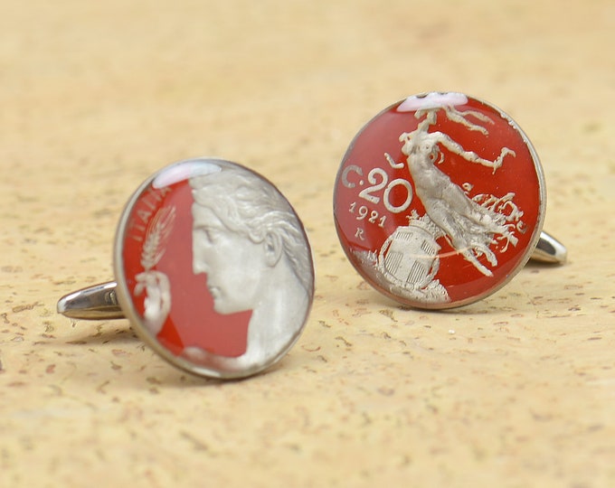 Italian Cufflinks - Antique coins Italy Coin Collector Gifts,Dad Coin Gift,Upcycled,mens gift accessories jewelry