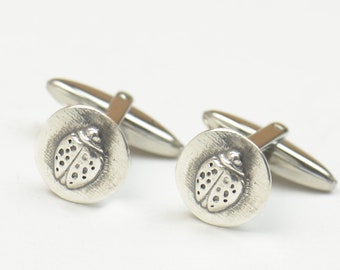 LadyBug sterling silver cufflinks.Men accessories,Cuff links-nature cufflinks. Insect lovers