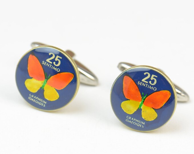 Cufflinks  Butterfly Philippines coin.Cuff links accessories gift mens jewelry