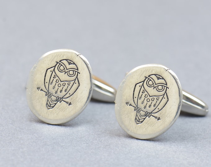 Owl sterling silver cufflinks.Men accessories,Cuff links- Owl lovers.Celestial Owl moon phases