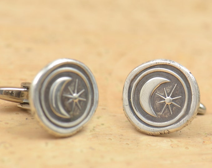Moon Star sterling silver cufflinks.Men accessories,Cuff links-Stainless universe galaxy physics moon shot star