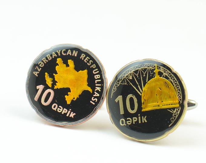 Cufflinks Azerbaijan enamel Coin Coin Collector Gifts,Dad Coin Gift,Upcycled,mens gift accessories jewelry