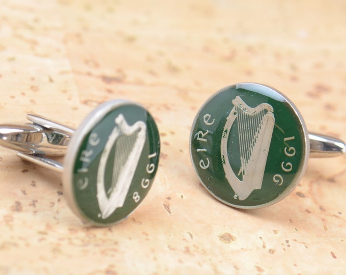 Ireland Cufflinks - Harp enamel coins Coin Collector Gifts,Dad Coin Gift,Upcycled,mens gift accessories jewelry