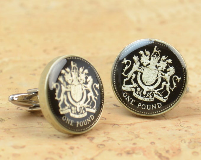 Enamel coin pound  Cufflinks.United Kingdom.Great Britain Coin Collector Gifts,Dad Coin Gift,Upcycled,mens gift accessories jewelry