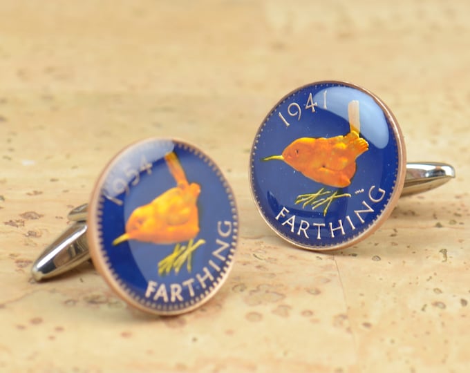 Farthing Bird Coin Cufflinks.United Kingdom.Great Britain Coin Collector Gifts,Dad Coin Gift,Upcycled,mens gift accessories jewelry