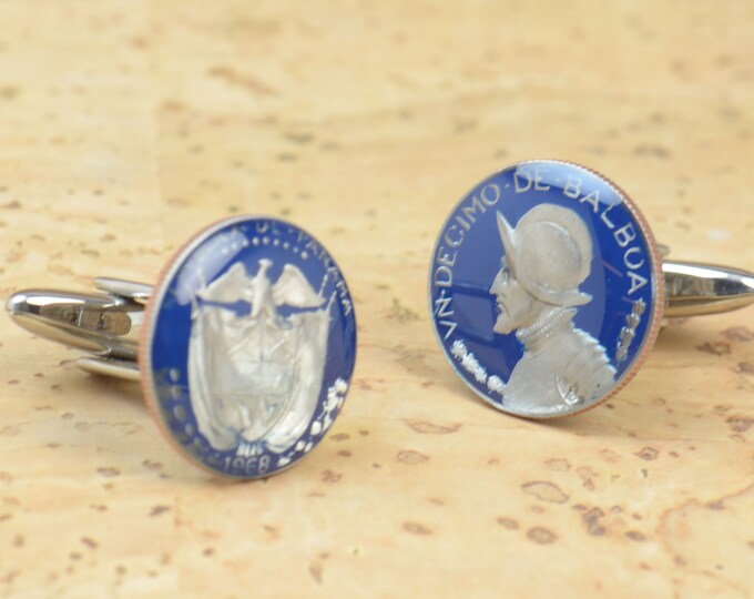 Cufflinks  Panama Nuñez de Balboa Coin Coin Collector Gifts,Dad Coin Gift,Upcycled,mens gift accessories jewelry
