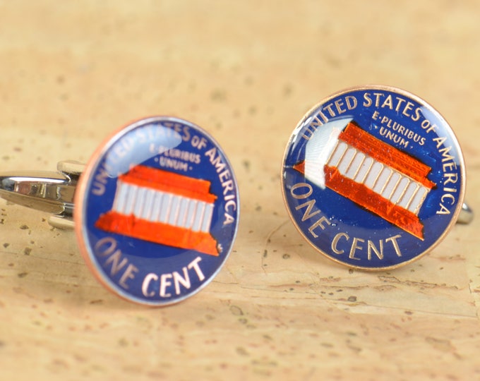 Antique cufflinks - US 1 cent coin -USA  Flag colors Coin Collector Gifts,Dad Coin Gift,Upcycled,mens gift accessories jewelry