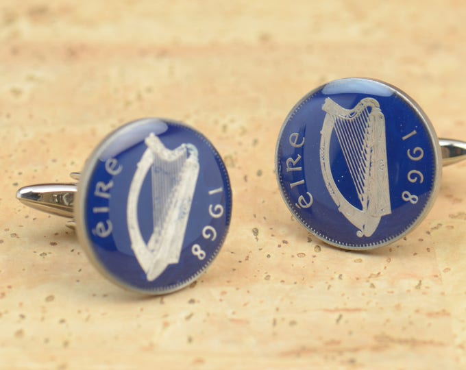 Ireland Cufflinks - Harp enamel coins - Cuff links accessories mens jewelry gift
