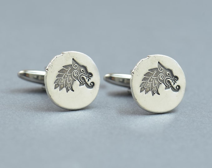 Fenrir wolf sterling silver cufflinks.Men accessories,Stainless steel, Runes Cufflinks, nordic mythology Celtic Cufflinks.Wolf cufflinks
