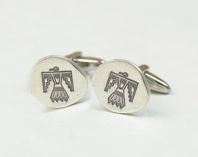 Thunderbird sterling silver cufflinks.Men accessories,Cuff links-Native Indian Cufflinks.Arrow  bird native navajo Cufflinks