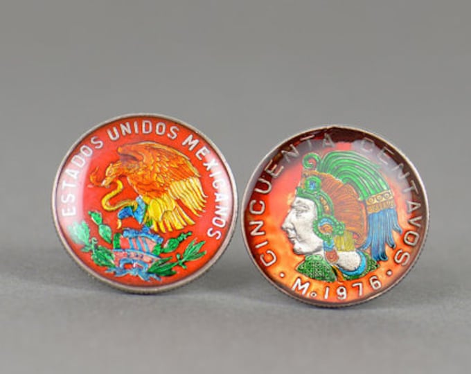 Men Cufflinks Mexican Coin Mexico.Big Size Coin Coin Collector Gifts,Dad Coin Gift,Upcycled,mens gift accessories jewelry