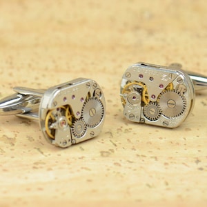 Steampunk watch cufflinks.Stainless steel leg.Watch mechanism movement