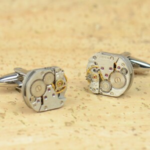 Steampunk watch cufflinks.Stainless steel leg.Watch mechanism movement