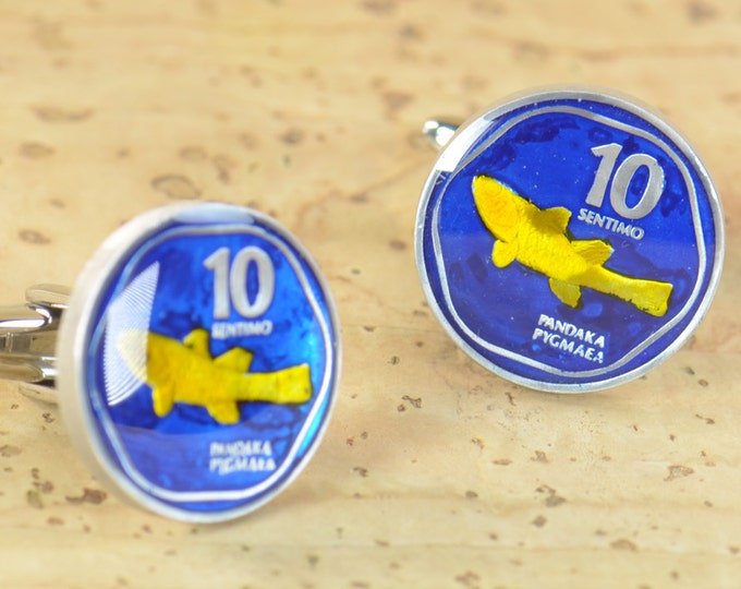 Cufflinks Fish Philippines coin.Mens gift Coin Collector Gifts,Dad Coin Gift,Upcycled,mens gift accessories jewelry