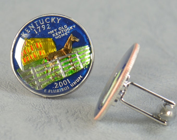 Cufflinks Kentucky Quarter. Enamelled cuff links.Stainless steel leg.Coin cufflinks.USA