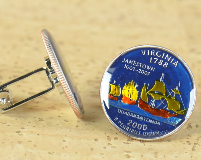 Cufflinks Virginia Quarter. Enamelled cuff links.Stainless steel leg.Coin cufflinks.USA