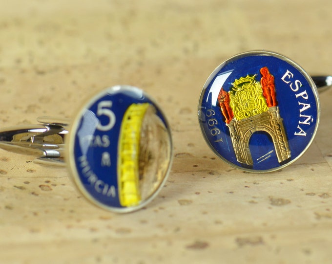 Murcia 5 Pesetas Cufflinks coins.Spain