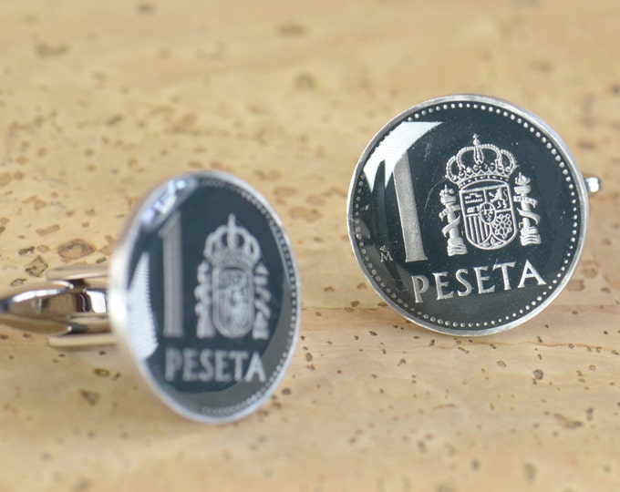 Cufflinks enamel coin Spain Coin Collector Gifts,Dad Coin Gift,Upcycled,mens gift accessories jewelry