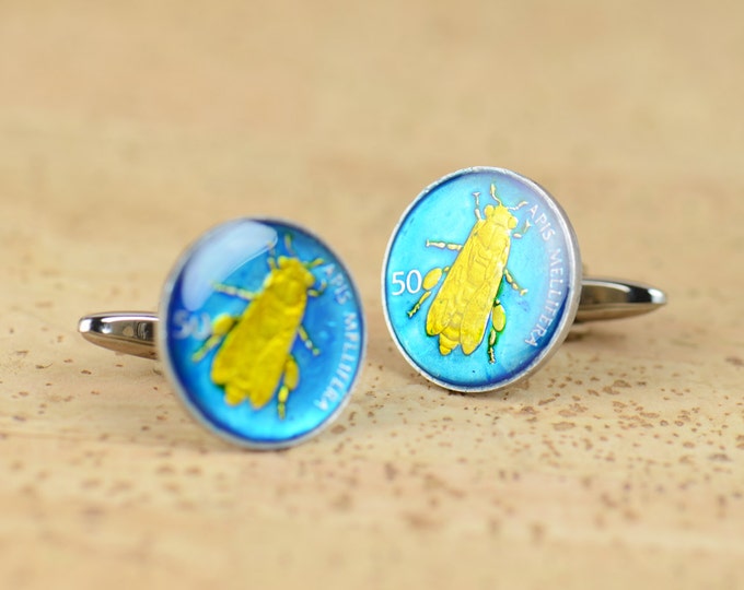 Fly Cufflinks - Antique coins Slovenia Coin Collector Gifts,Dad Coin Gift,Upcycled,mens gift accessories jewelry